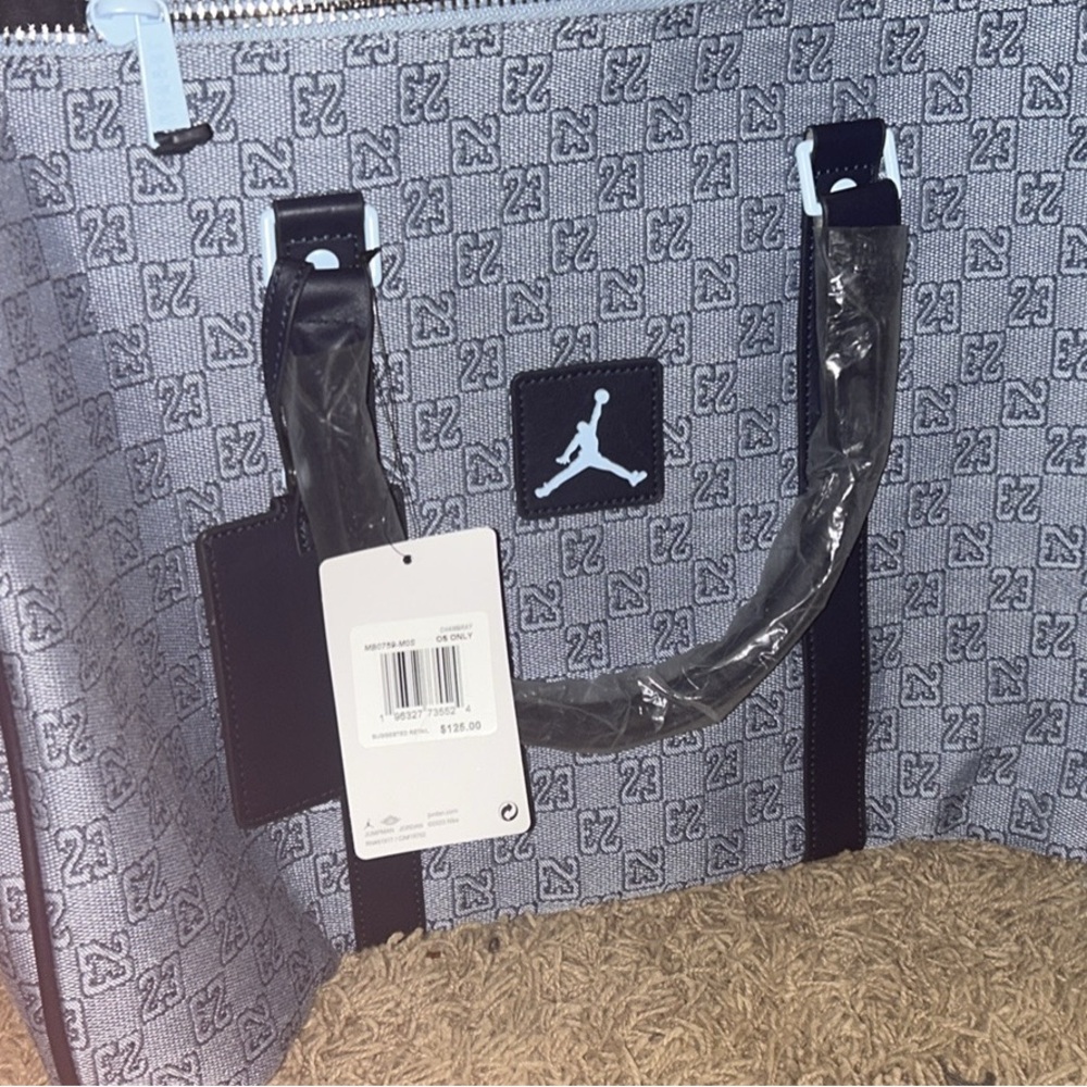 Jordan Gray and Black Duffel Bag